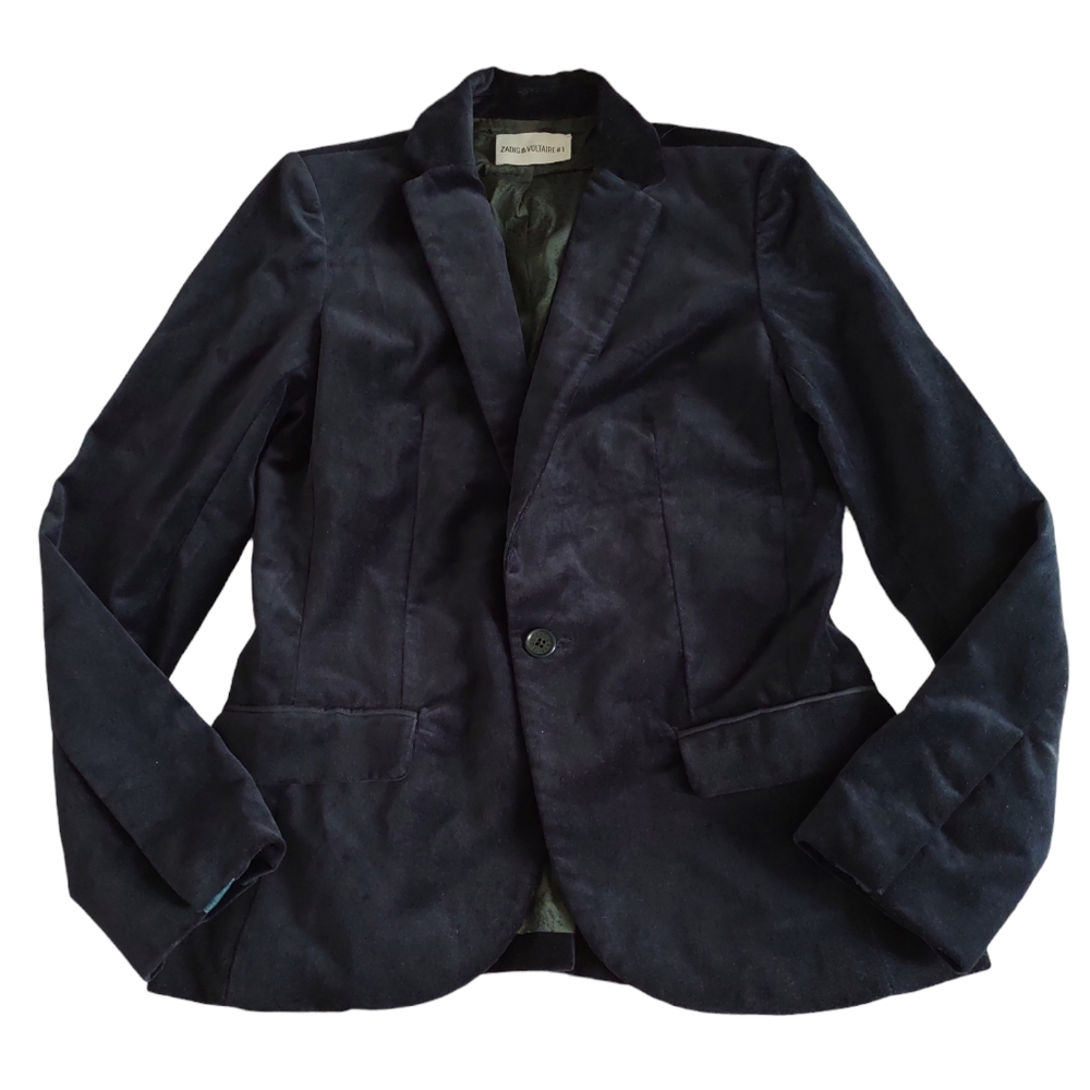 Maison Zadig & Voltaire #1 Size 36 Blue Velvet Blazer Jacket